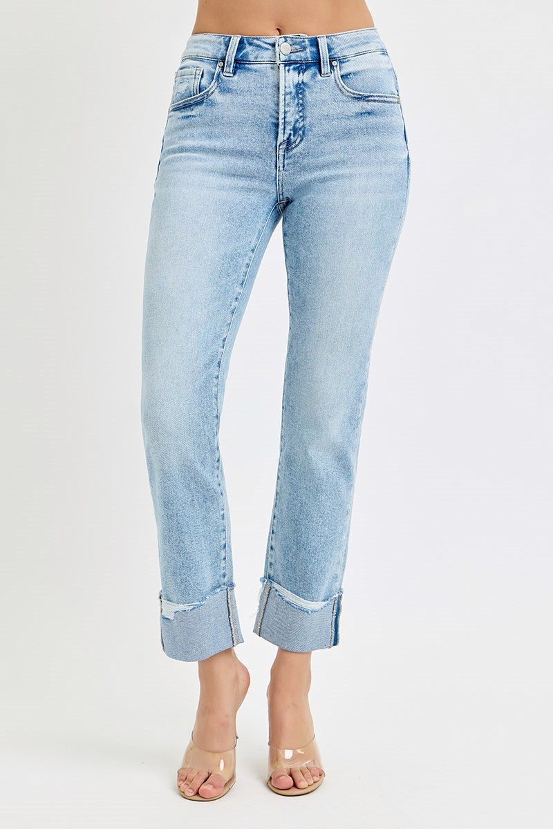 Footloose Tummy Control High Rise Cuffed Straight Leg Jeans