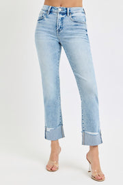 Footloose Tummy Control High Rise Cuffed Straight Leg Jeans