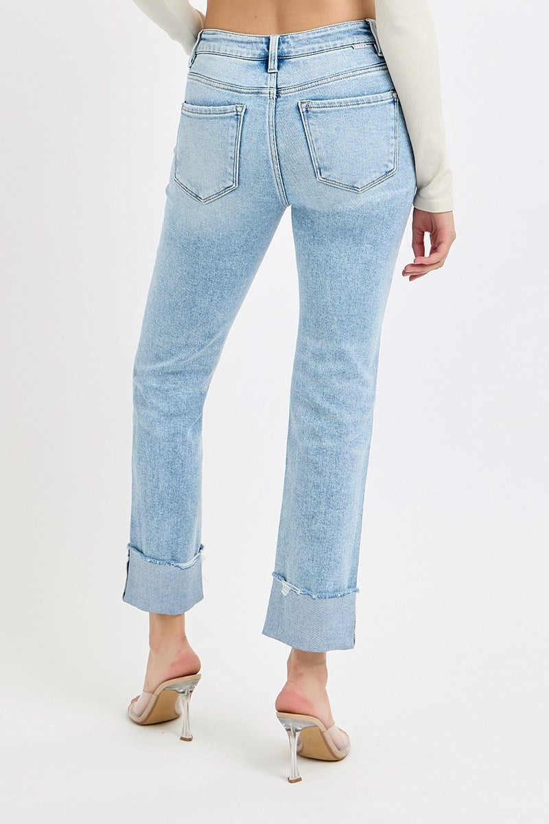 Footloose Tummy Control High Rise Cuffed Straight Leg Jeans