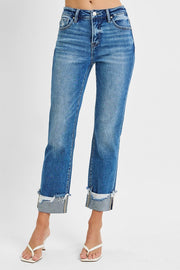 Footloose Tummy Control High Rise Cuffed Straight Leg Jeans