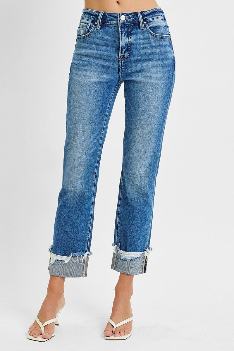 Footloose Tummy Control High Rise Cuffed Straight Leg Jeans