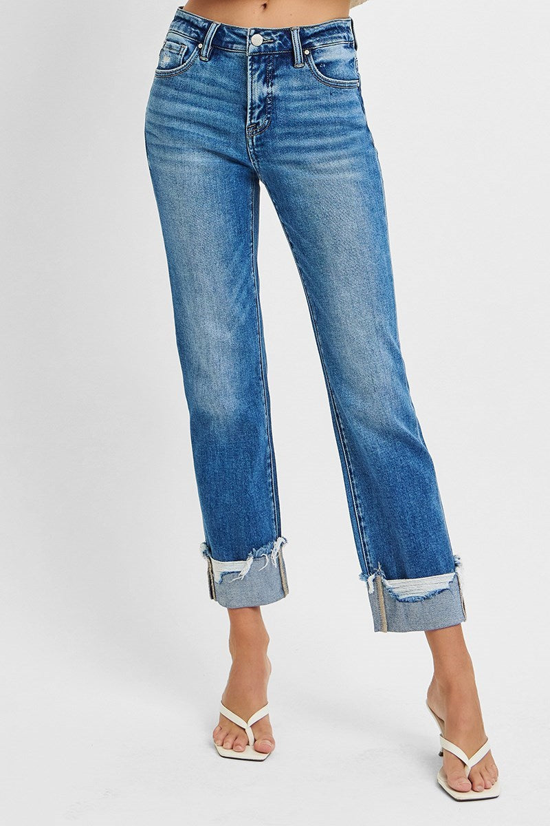 Footloose Tummy Control High Rise Cuffed Straight Leg Jeans