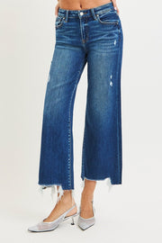 Risky Business High Rise Distressed Crop Wide Leg Jeans