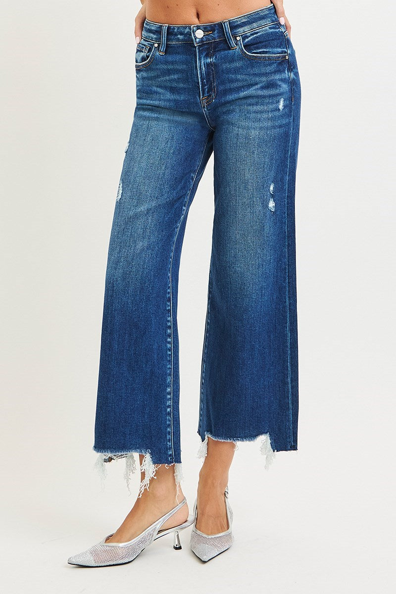 Risky Business High Rise Distressed Crop Wide Leg Jeans