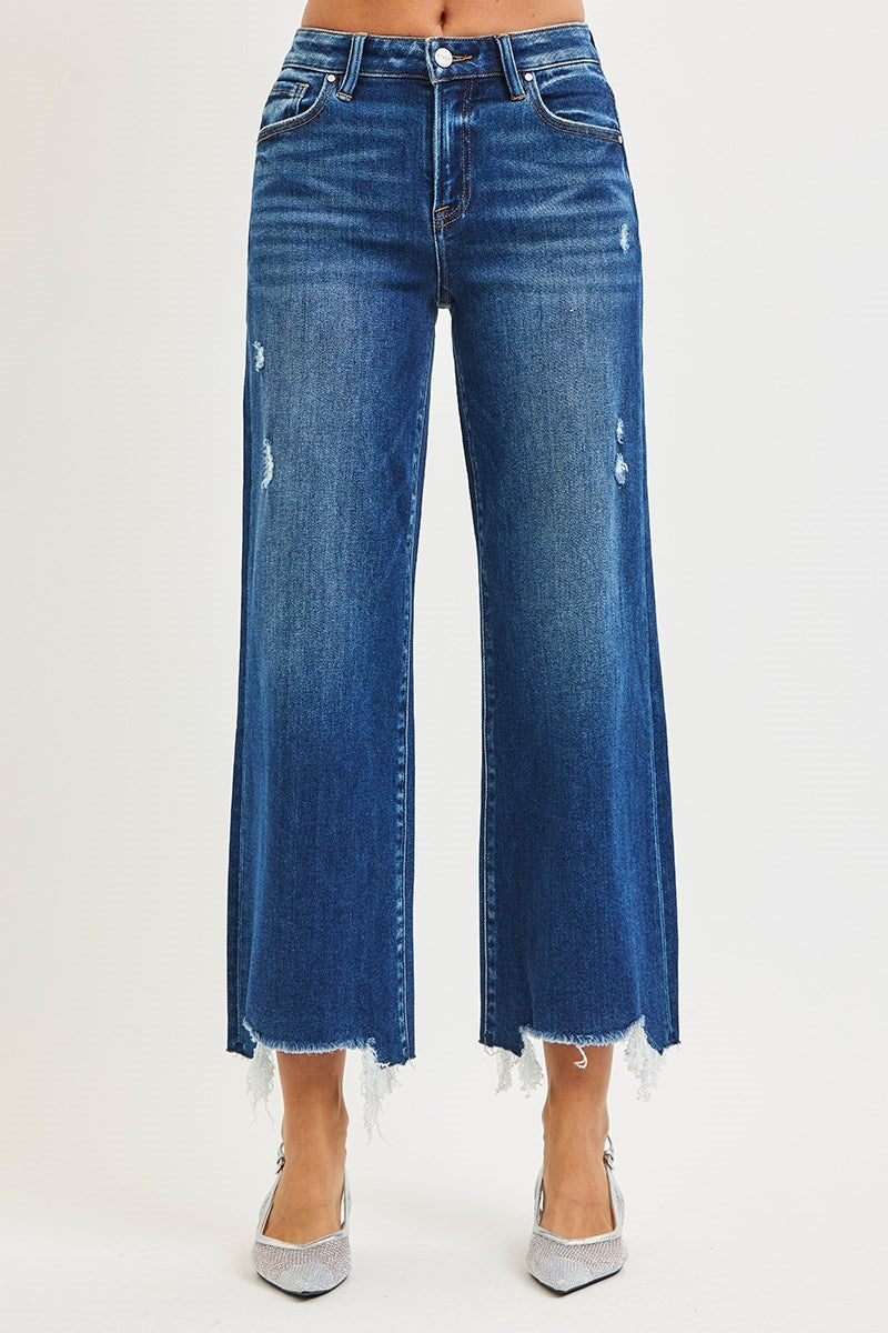 Risky Business High Rise Distressed Crop Wide Leg Jeans