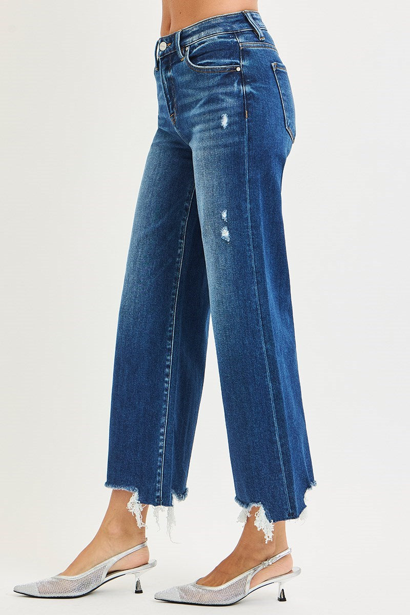 Risky Business High Rise Distressed Crop Wide Leg Jeans