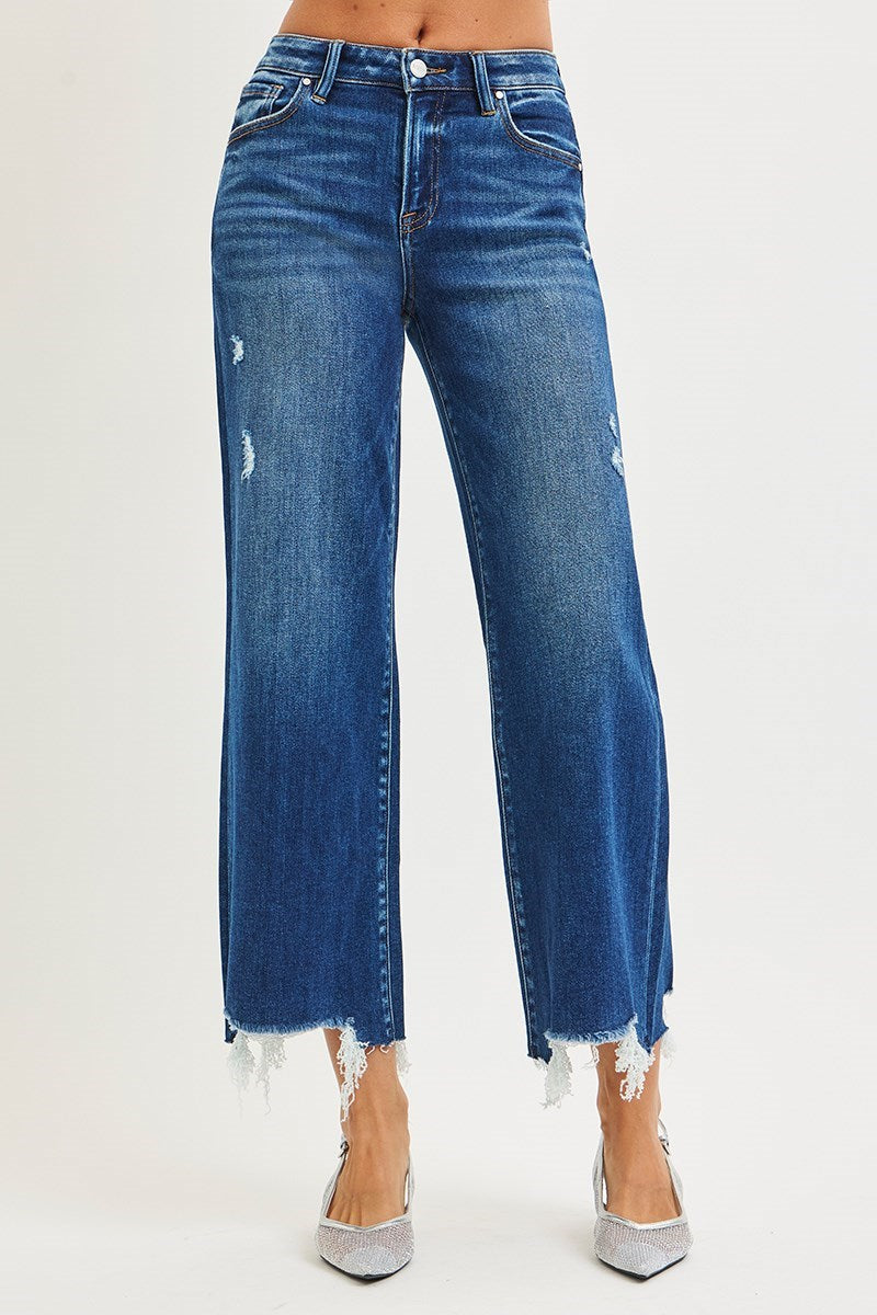 Risky Business High Rise Distressed Crop Wide Leg Jeans