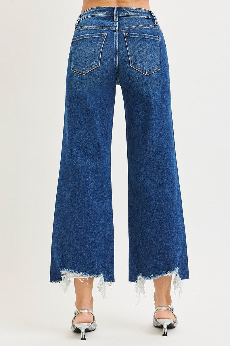 Risky Business High Rise Distressed Crop Wide Leg Jeans