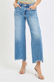 Risky Business High Rise Distressed Crop Wide Leg Jeans