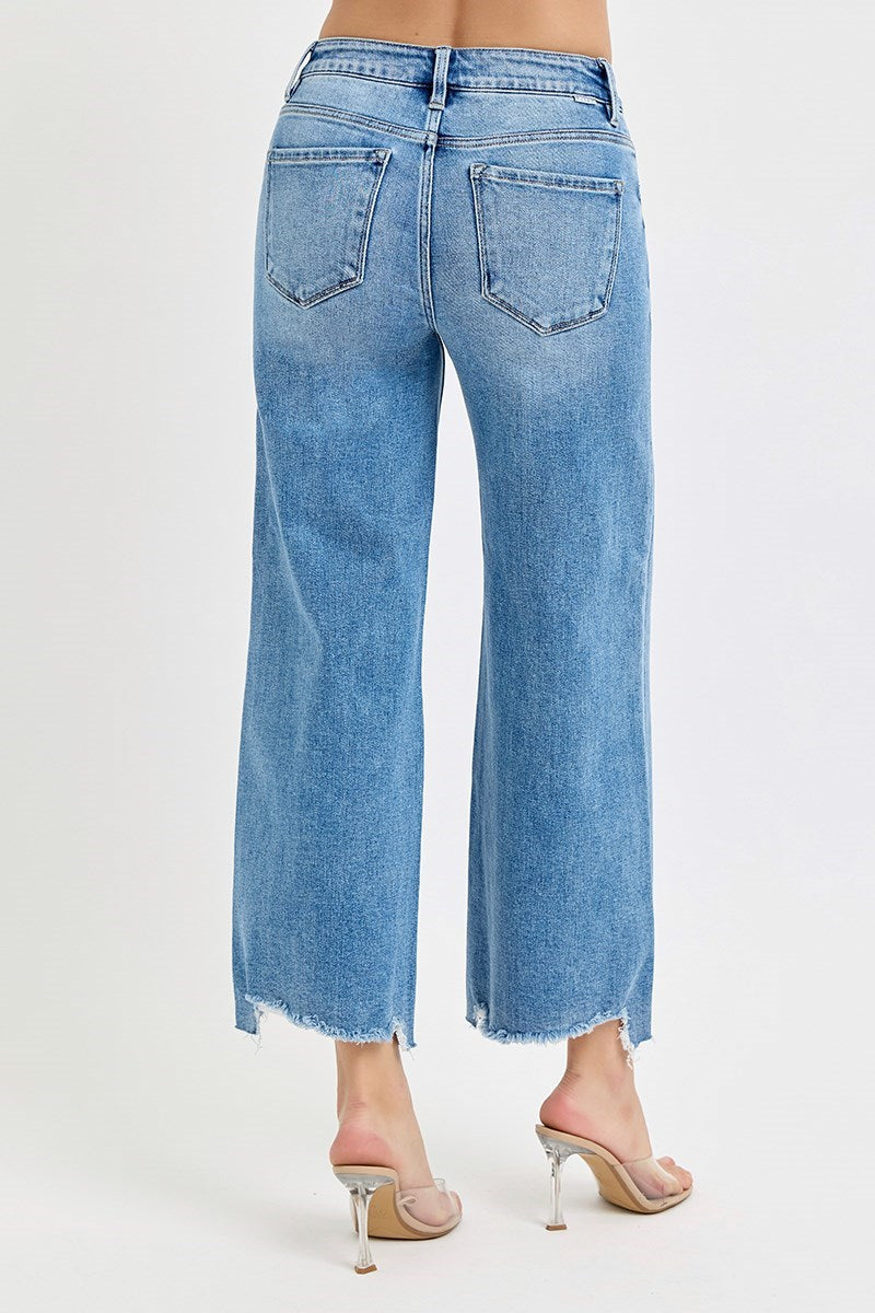 Risky Business High Rise Distressed Crop Wide Leg Jeans