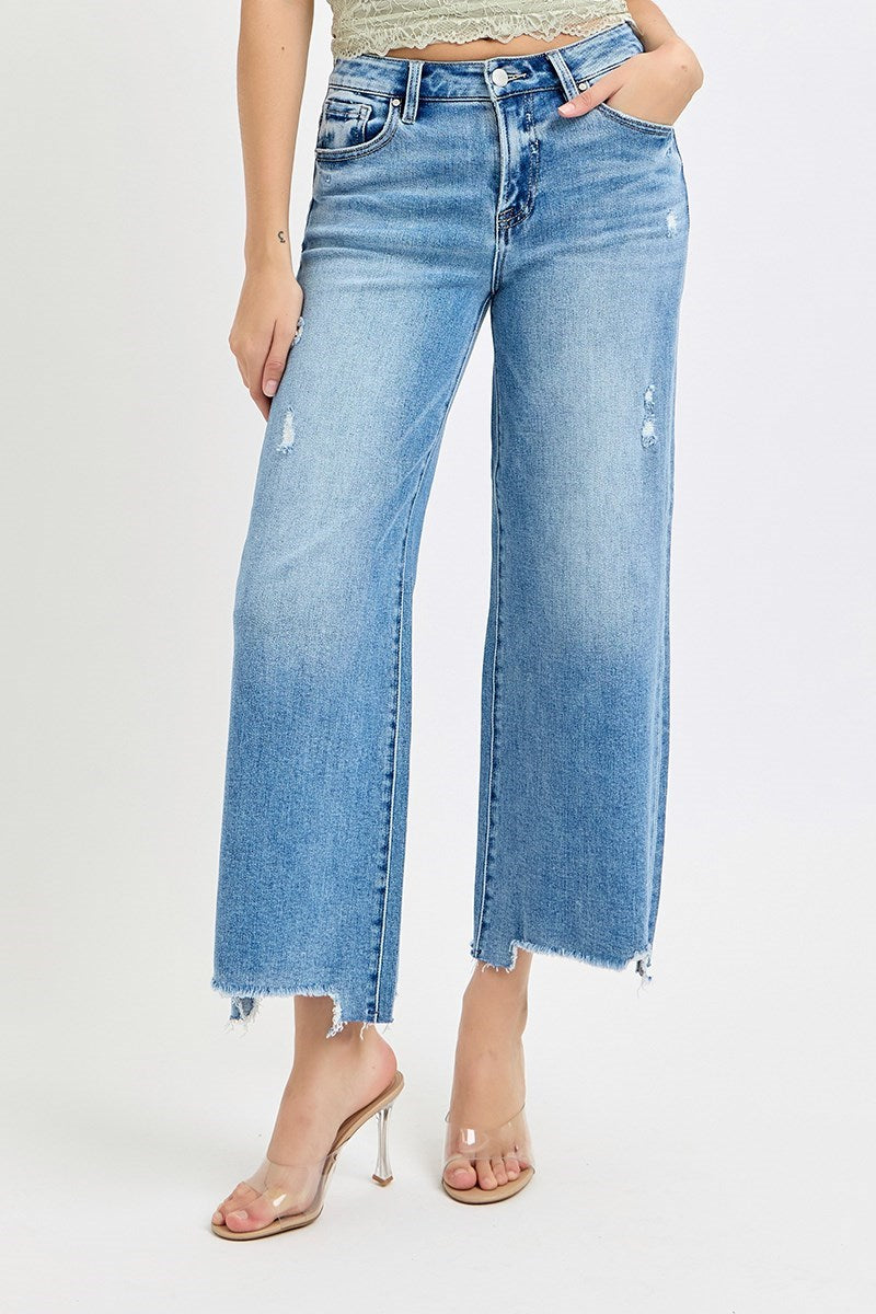 Risky Business High Rise Distressed Crop Wide Leg Jeans