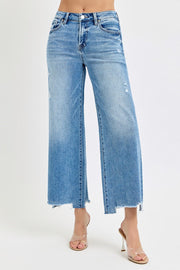 Risky Business High Rise Distressed Crop Wide Leg Jeans