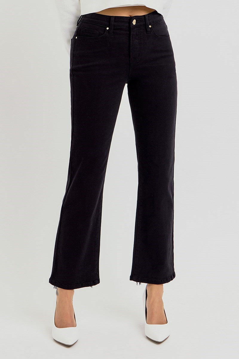 Black Ice TC High Rise Straight Fit Ankle Crop Jeans