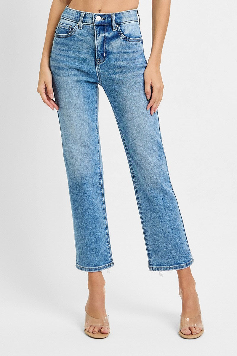 Phoenix Tummy Control High Rise Straight Fit Ankle Crop Jeans