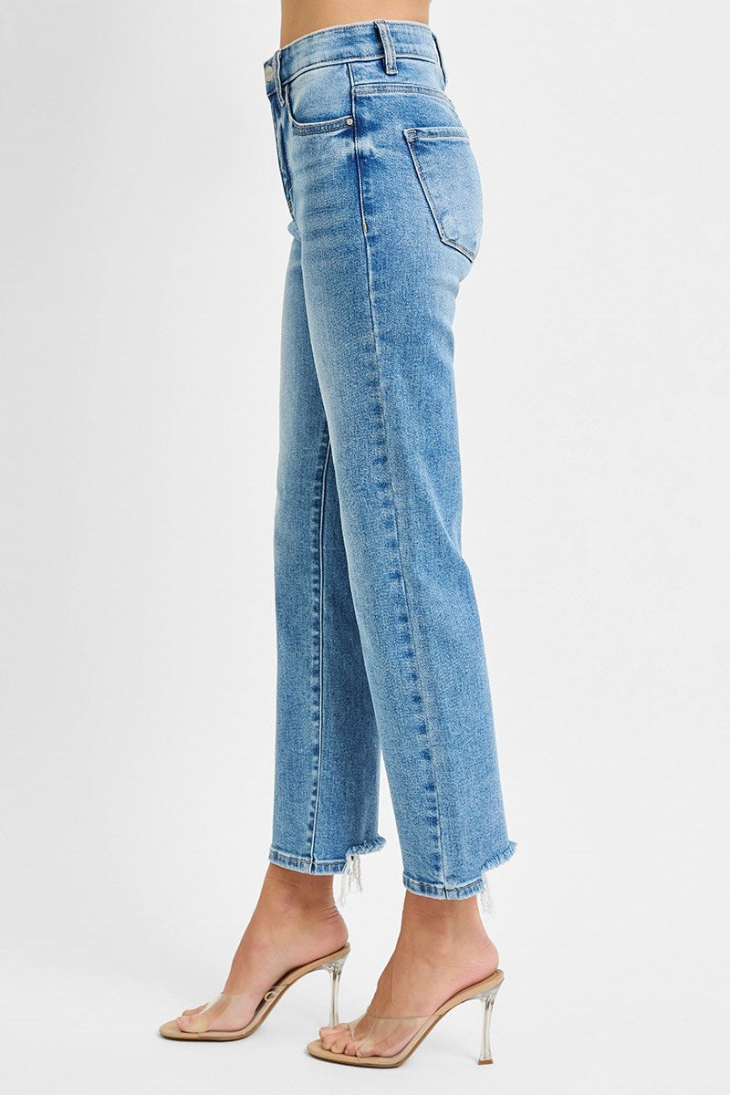 Phoenix Tummy Control High Rise Straight Fit Ankle Crop Jeans
