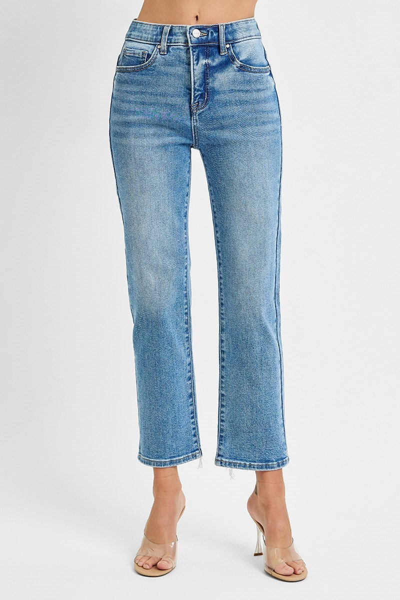 Phoenix Tummy Control High Rise Straight Fit Ankle Crop Jeans