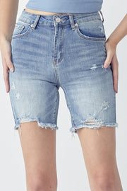 Risen High Rise Distressed Long Fray Hem Shorts