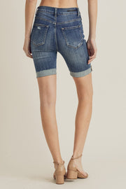 Risen High Rise Distressed Long Cuffed Shorts