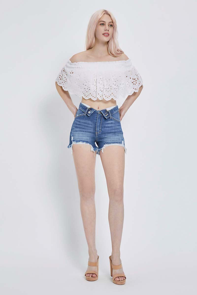 Risen High Rise Folded Waist Shorts