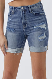 Risen High Rise Distressed Long Cuffed Shorts