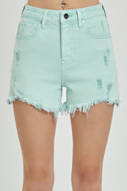 Risen High Rise Distressed Detail Shorts-Mint