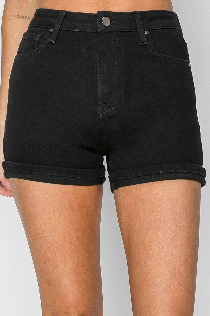 Risen High Rise Cuffed Shorts-Black