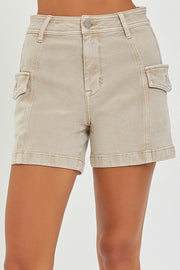 Risen High Rise Cargo Shorts-Khaki