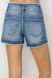 Risen High Rise Front Seam Detail Denim Shorts