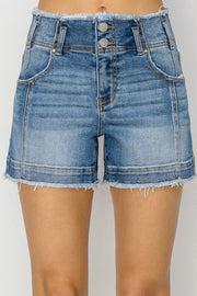 Risen High Rise Front Seam Detail Denim Shorts