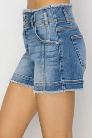 Risen High Rise Front Seam Detail Denim Shorts