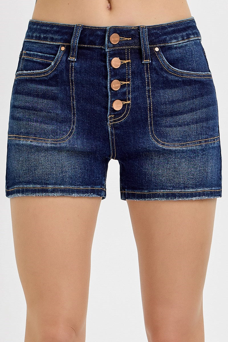 Risen High Rise Button Front Patch Pocket Shorts