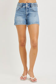 Tummy Control High Rise Bow Detail Denim Shorts