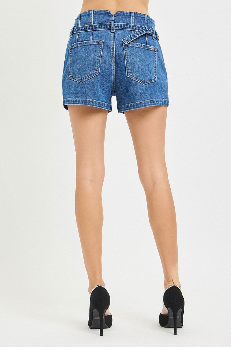 Risen High Rise Waist Detail Slouchy Shorts with Belt
