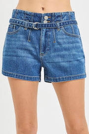 Risen High Rise Waist Detail Slouchy Shorts with Belt