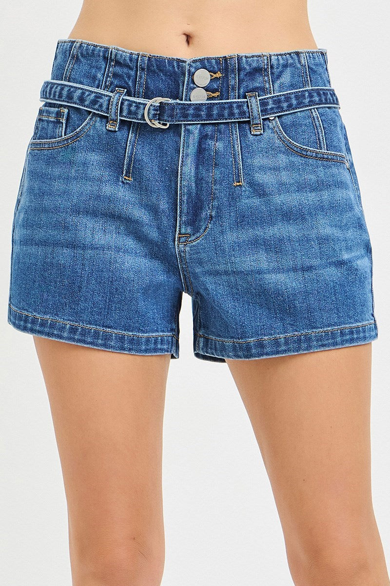 Risen High Rise Waist Detail Slouchy Shorts with Belt