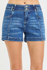 Risen Mid Rise Seam Detail Double Button Front Shorts
