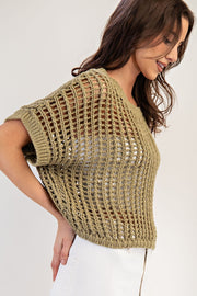 Molli Crochet Open Knit Short Sleeve Cropped Sweater
