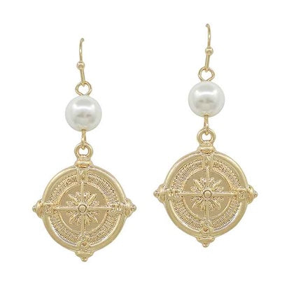 Meghan Browne Taby Gold Coin and Pearl Dangle Earrings
