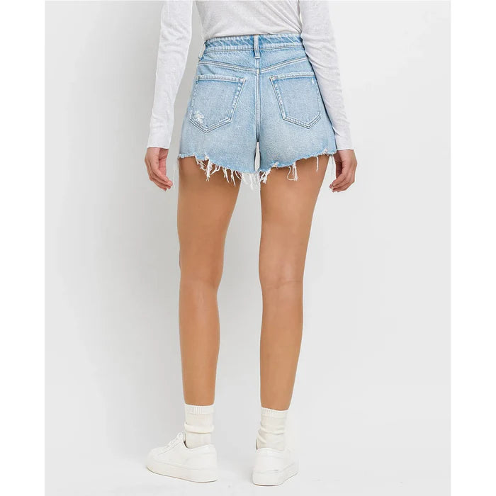 Vervet High Rise Distressed Hem A-Line Denim Shorts