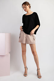 Effie Drop Elastic Sleeve Ribbed Knit Blouse Top