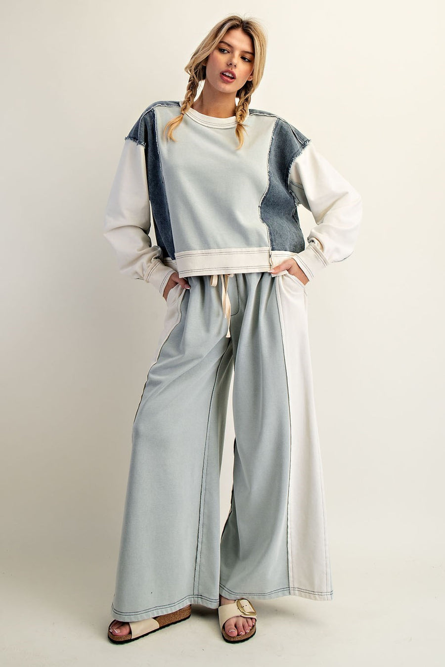 Jensen Color-Block Drawstring Wide Leg Lounge Pants