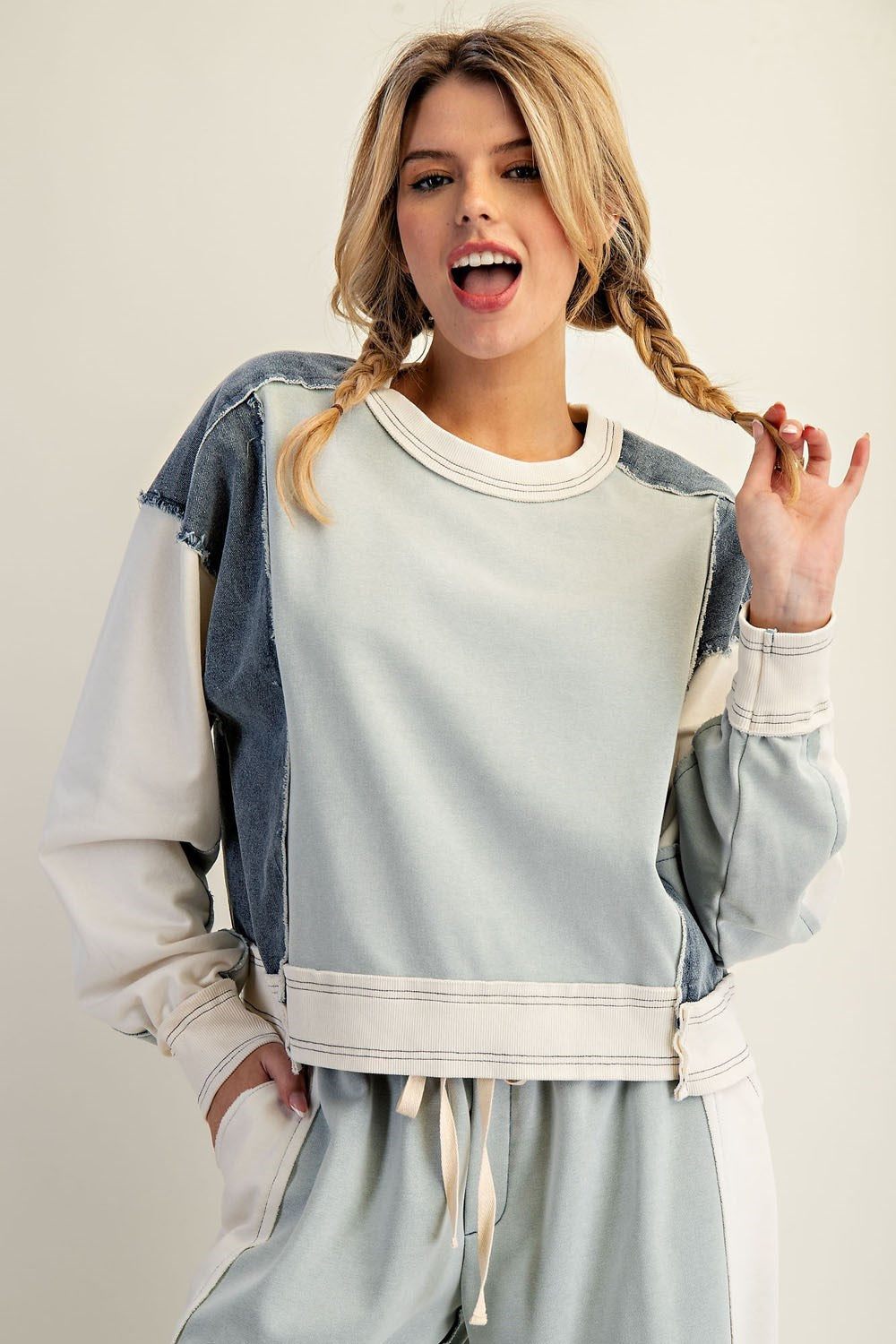 Jensen Color-Block Long Sleeve Pullover Lounge Top