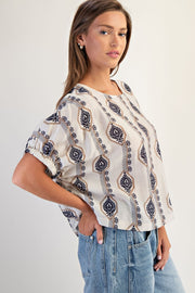 Elliotte Geometric Flower Blouse Top