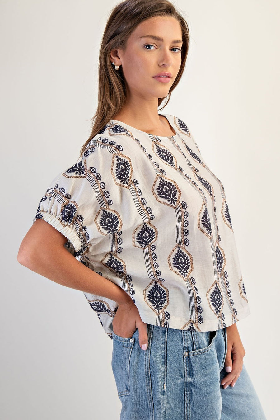 Elliotte Geometric Flower Blouse Top