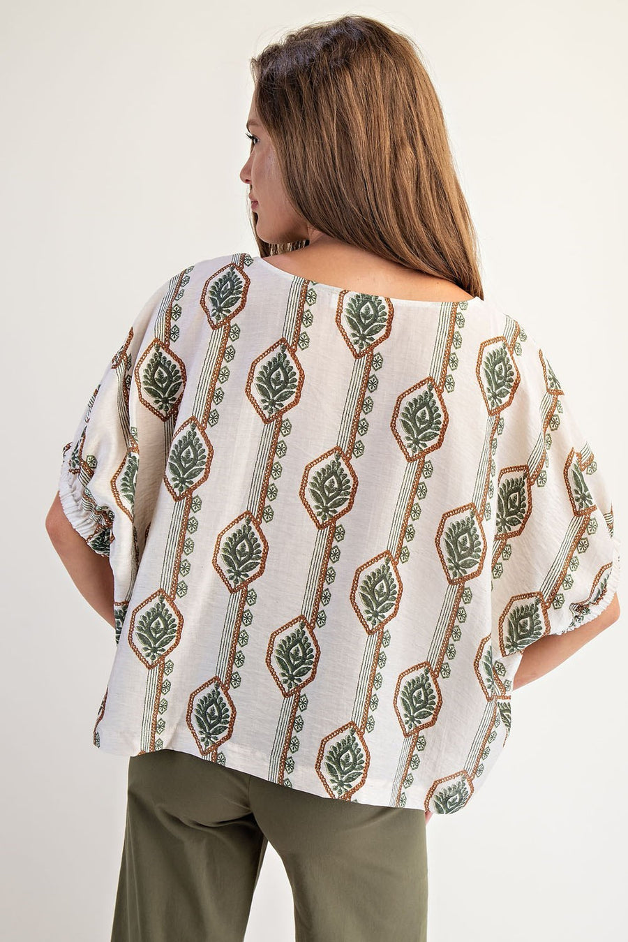 Elliotte Geometric Flower Blouse Top