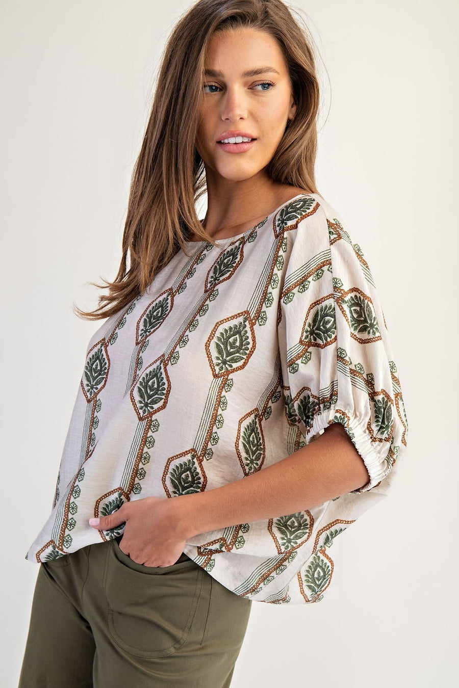 Elliotte Geometric Flower Blouse Top