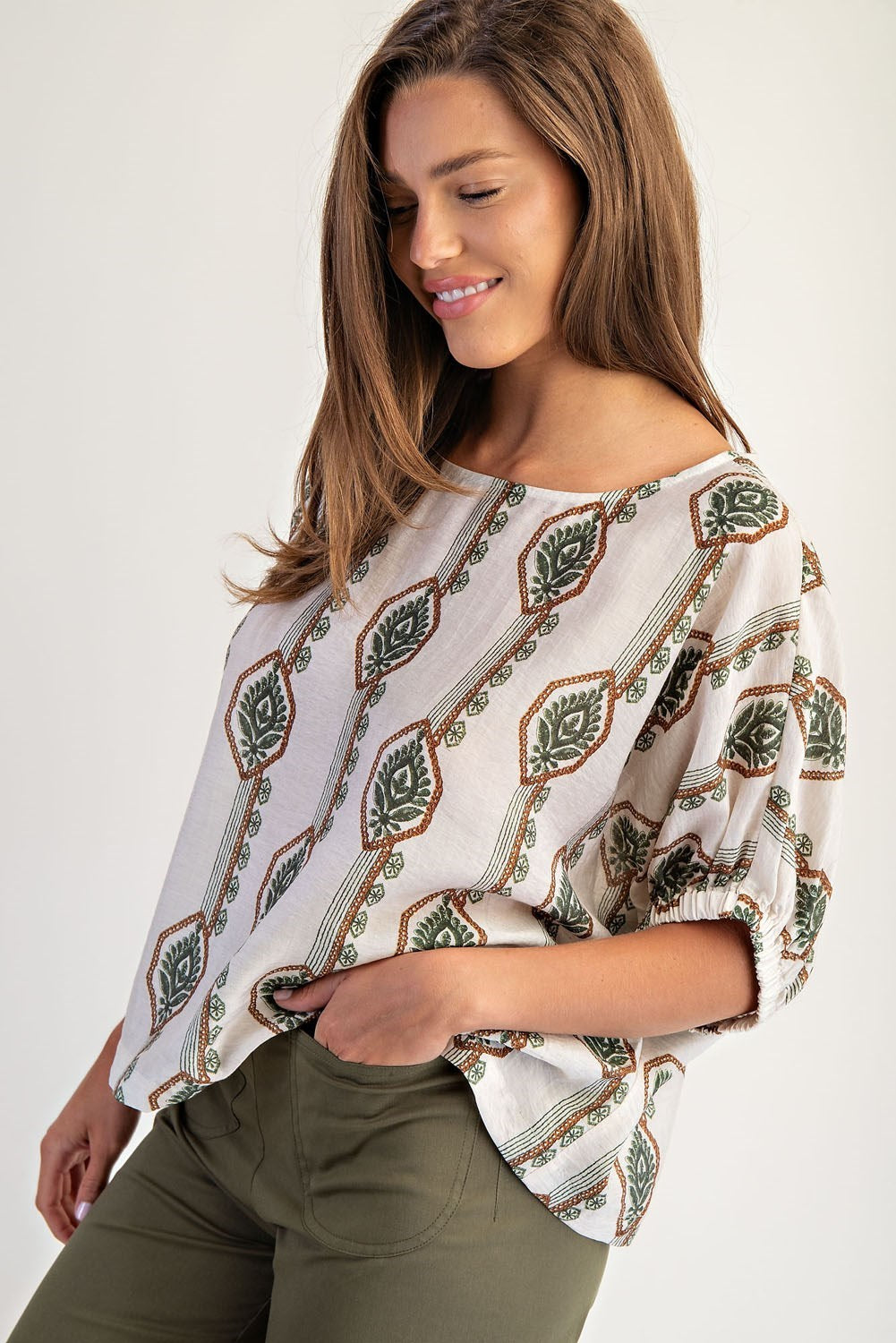 Elliotte Geometric Flower Blouse Top
