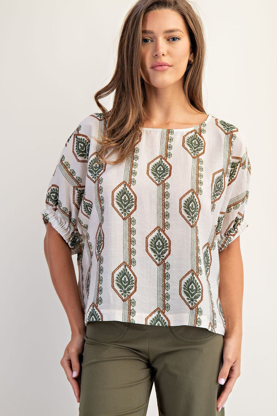 Elliotte Geometric Flower Blouse Top