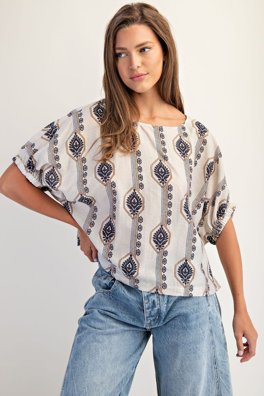 Elliotte Geometric Flower Blouse Top