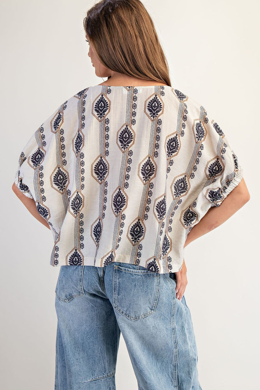 Elliotte Geometric Flower Blouse Top